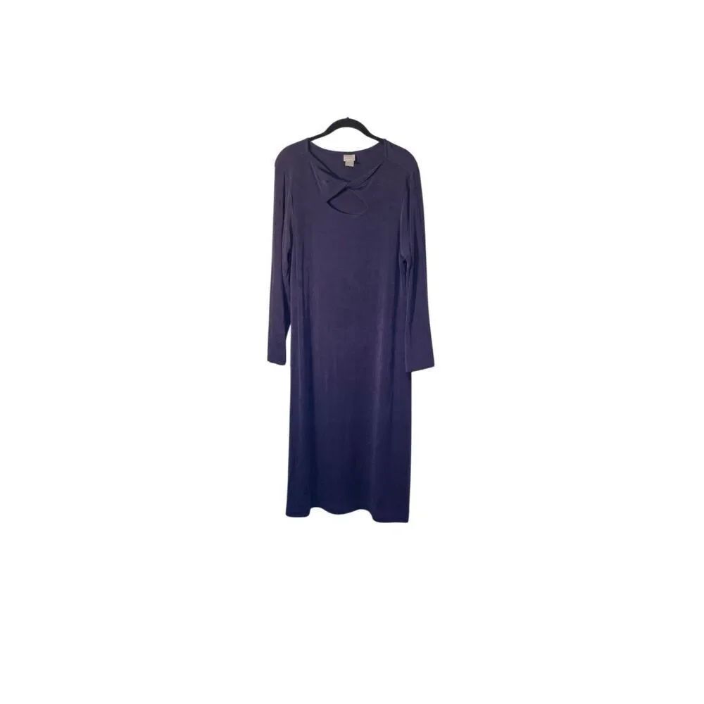 Chicos travelers, women’s long sleeve twist, neck, purple slinky, stretch dress